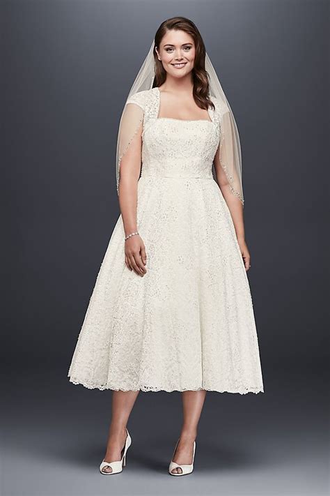 Tea Length Plus Size Wedding Dress With Shrug Davids Bridal Short