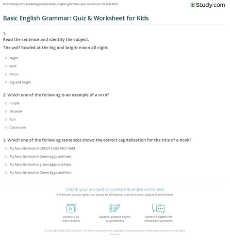 140 interactive english online games for kids. Basic English Grammar: Quiz & Worksheet for Kids | Study.com