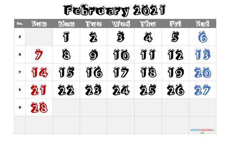 February 2021 Printable Calendar With Week Numbers Free Premium