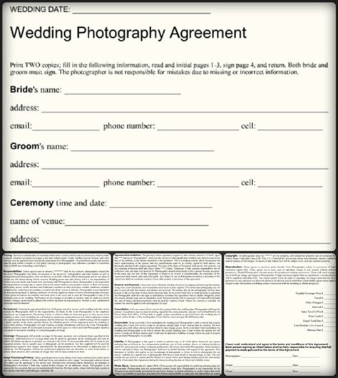 5 Sample Wedding Photography Contract Templates Word Pdf