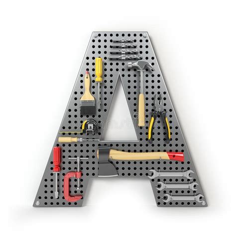Letter A Alphabet From The Tools On The Metal Pegboard Isolated Stock