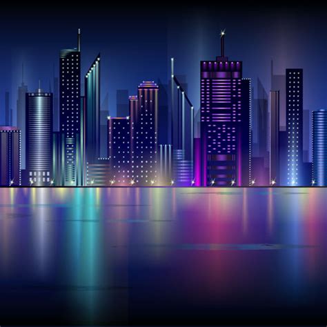 Shiny Night City Landscape Vector 02 Welovesolo