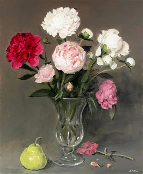 Mixed Peonies In Footed Glass Vase Painting By Robert Holden Fine Art