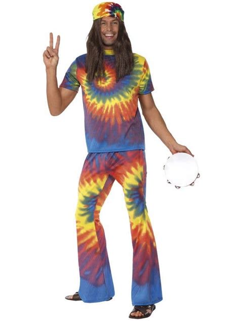 rainbow tie dye hippie dress up mens 70s groovy hippie costume