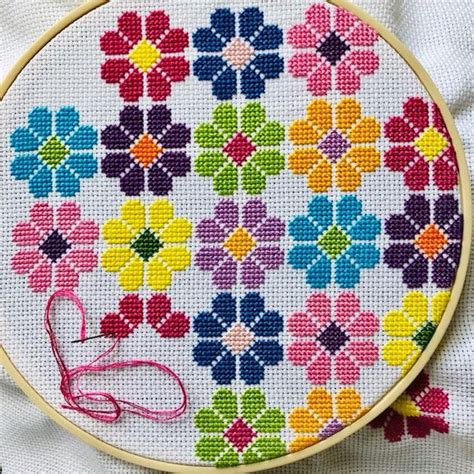 Pop Art Flower Cross Stitch Chart Design Pdf Download Pattern Cross