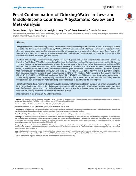 Pdf Fecal Contamination Of Drinking Water In Low And Middle Income Countries A Systematic