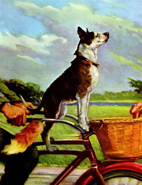 Happy Dog Rides On Bicycle Handle Bars By Wesley Dennis Print Vintage