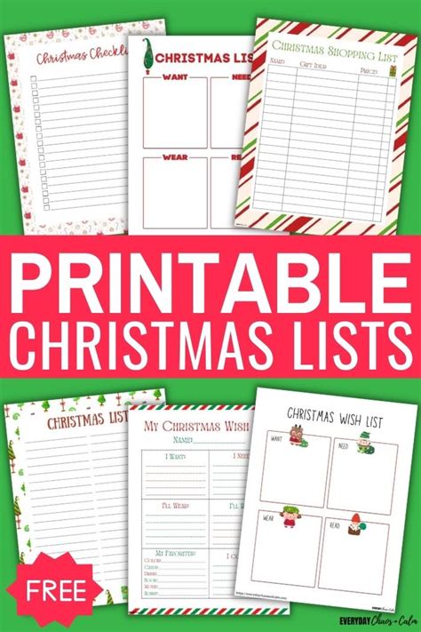 Free Printable Christmas Lists PDF Download