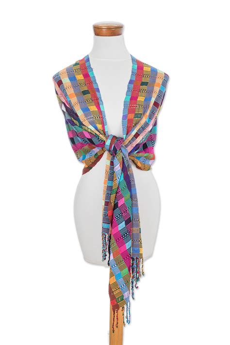 Artisan Crafted Colorful Cotton Shawl From Guatemala Festival Of