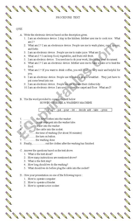 Procedure Text Esl Worksheet By Noor Aeni