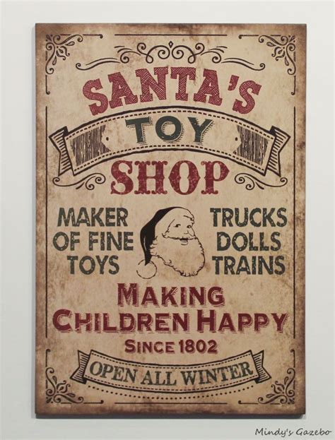 Vintage Santas Toy Shop Sign Primitive Country Christmas Winter Home