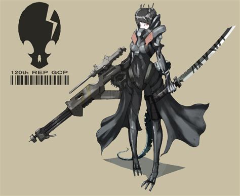 Safebooru 1girl Armor Barcode Cyborg Gun Highres Inawata Original