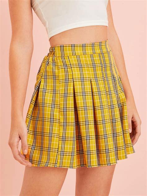 Shein Plaid Elastic Waist Pleated Skirt Shein Usa