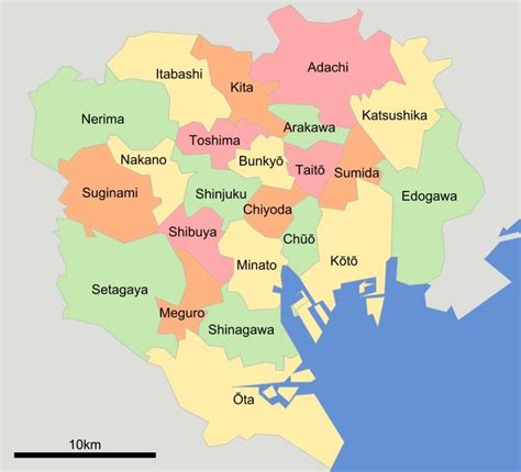 Tokyo Districts Map Map Of Tokyo Districts Kantō Japan
