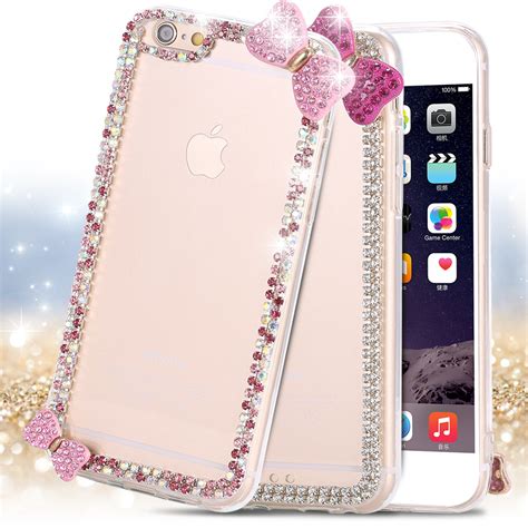 I6i6 Plus Cases Newest Cute Pink Girl Crystal Diamond Frame Bow Case