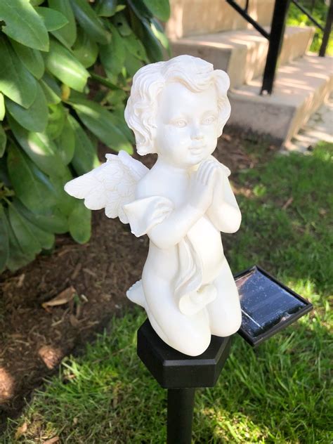 Solar Powered Pray Cherub Angel Statue Garden Art Stake Etsy