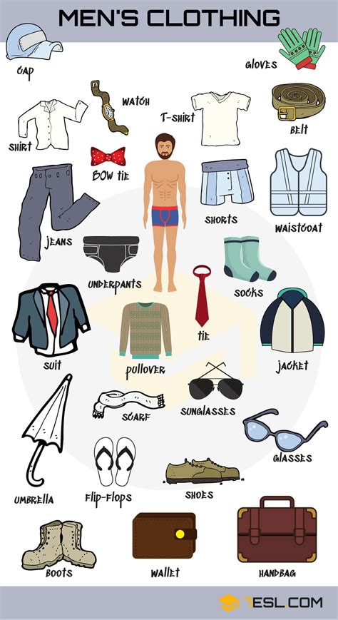 Mens Clothing Vocabulary Names Of Clothes With Pictures 7 E S L