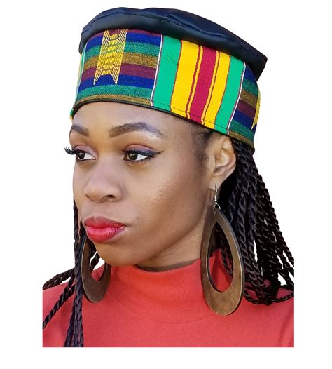 Safe And Convenient Payment African Hand Woven Kente Kufi Hat With Faux Leather Dph342w Click