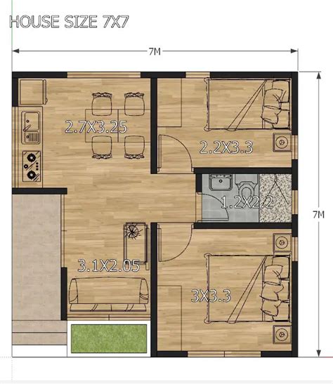 Small House Design 7x7 With 2 Bedrooms House Plans S