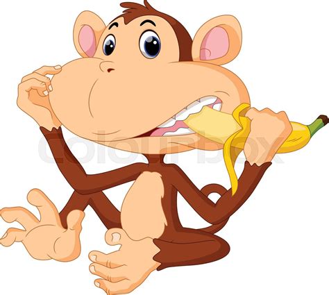 Illustration Of Funny Monkey Eat Banana Stock Vector Colourbox