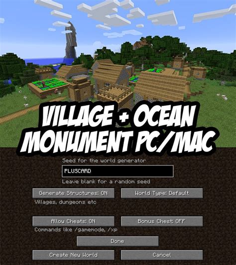 Pcmac Seed Village Ocean Monument Minecraft Seedpluscard