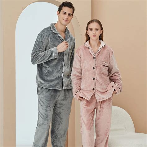 winter warm pajama set couples long sleeve tops pants sleepwear coral fleece pajama women thick