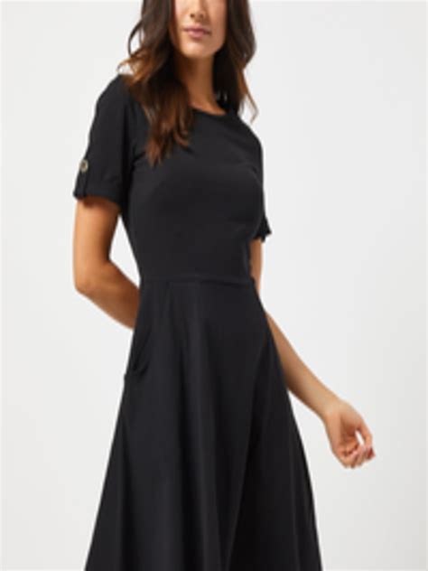 Buy Dorothy Perkins Women Petite Black Solid Fit And Flare Dress