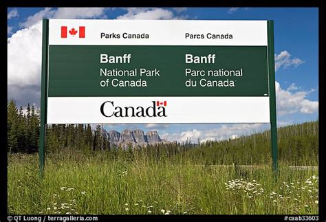 Picturephoto Bilingual Sign At The Entrance Of The Park Banff