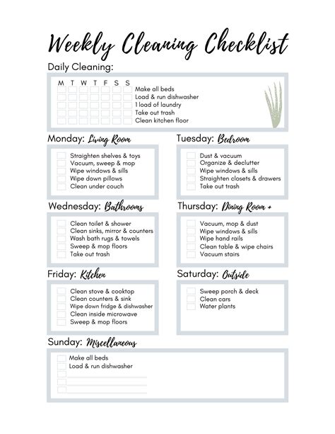 Personalized Weekly Cleaning Checklist Printable Cleaning Etsy Finland