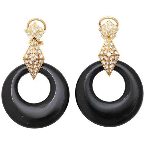 Black Onyx Diamond Gold Hoop Earrings For Sale At 1stdibs