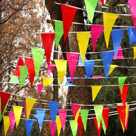 Wedding Festival Pennant String Banner Buntings Colorful 80m Triangle