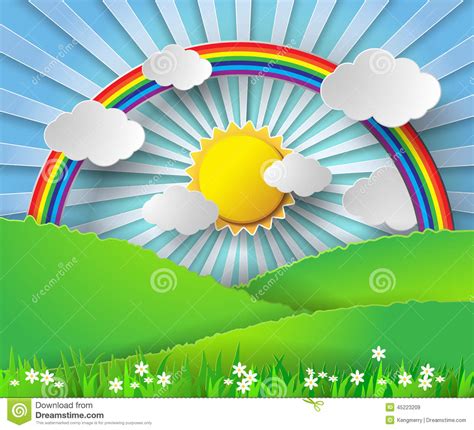 Abstract Paper Rainbow And Sunshine Vector Illustration Stock Vector