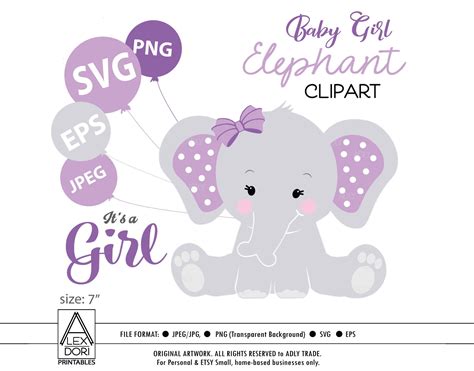 Purple Elephant Svg Clip Art Girl Peanut Purple Baby Shower Etsy
