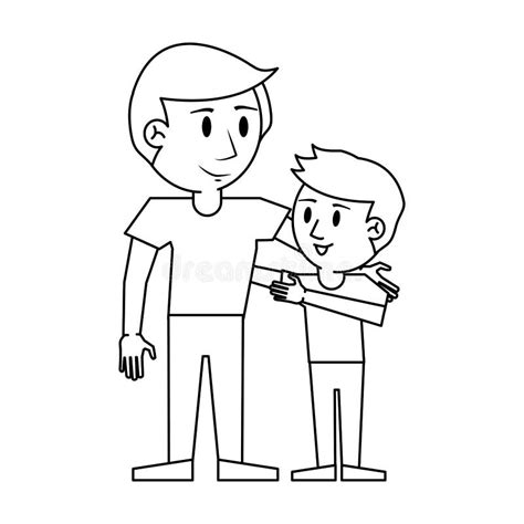 Father And Boy Cartoon In Black And White Stock Vector Illustration