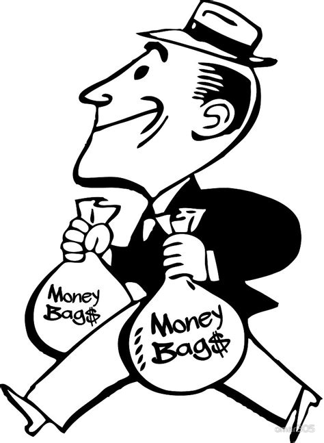Cartoon a bag of money and bundles of cash vector clip art with commercial use rights. monopoly man clipart black and white - Clipground