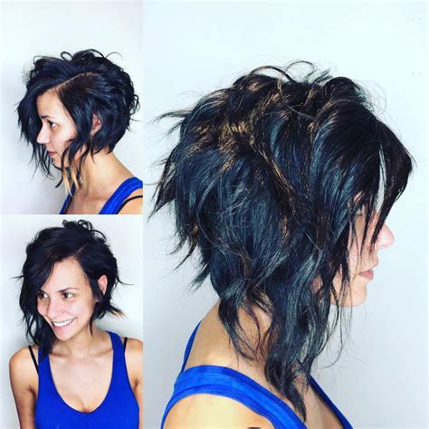 Edgy Angled Asymmetric Razor Cut Bob With Wavy Texture And Black Color The Latest Hairstyles
