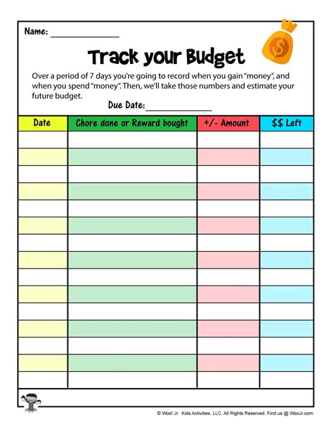 Budget Tracker For Kids Woo Jr Kids Activities