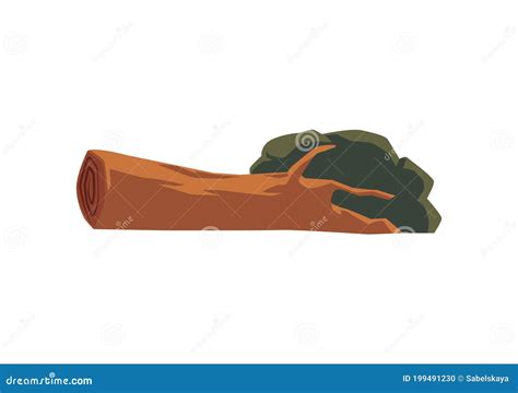 Large Felled Tree With A Broken Trunk Flat Cartoon Vector Illustration