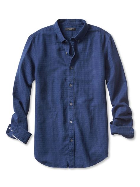 Banana Republic Slim Fit Embroidered Linen Cotton Shirt In Blue For Men