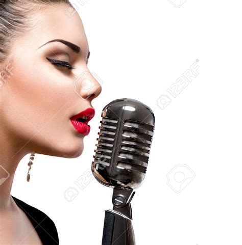 Singing Woman With Retro Microphone Music Photoshoot Retro