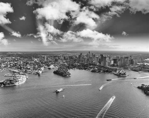 Aerial View Of Sydney Harbor Downtown Skyline And Royal Botanic Stock