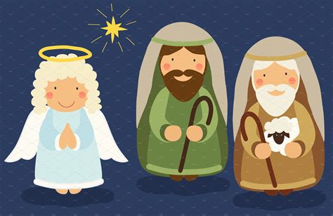 Cute Characters Of Nativity Scene Education Illustrations ~ Creative