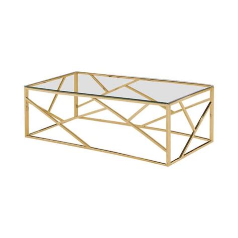 Edward Glass With Stainless Steel Rectangular 48 In Coffee Table Gold