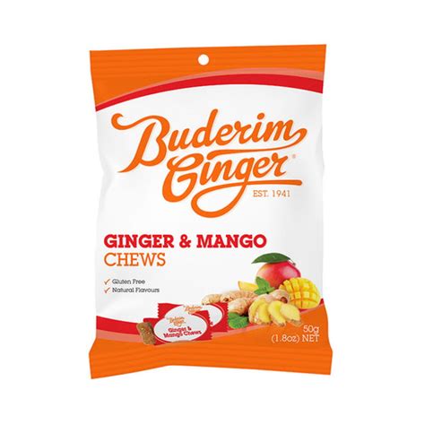 Buderim Ginger Ginger And Mango Chews Toms Confectionery Warehouse