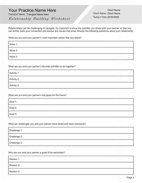 Relationship Building Worksheet Pdf