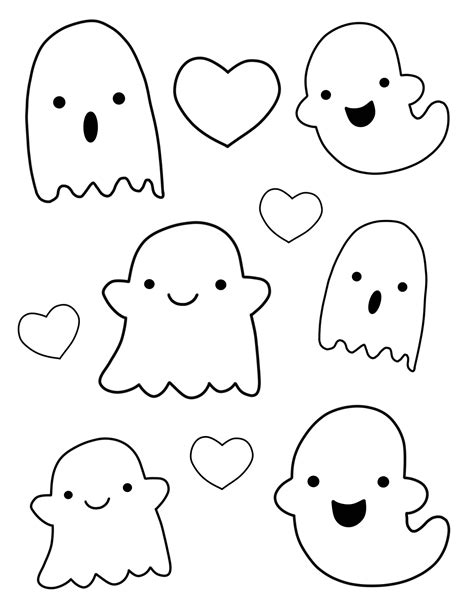 Kawaii Ghost Outlines Halloween Drawings Halloween Doodle Easy Drawings