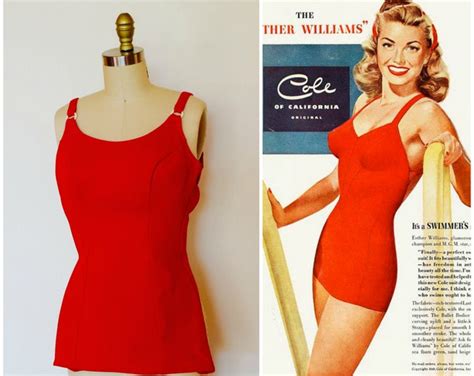1950s Swimsuit Vintage 50s Bathing Suit Fitted Cherry Red Etsy