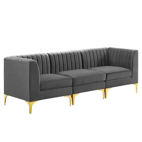 Triumph Channel Tufted Performance Velvet 3 Seater Sofa In Gray Hyme