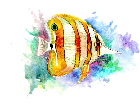 Watercolor Painting Coral Fish Angelfish Aquarium Fish Art By Suren