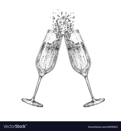 Hand Drawing Two Clinking Champagne Glasses Vector Image